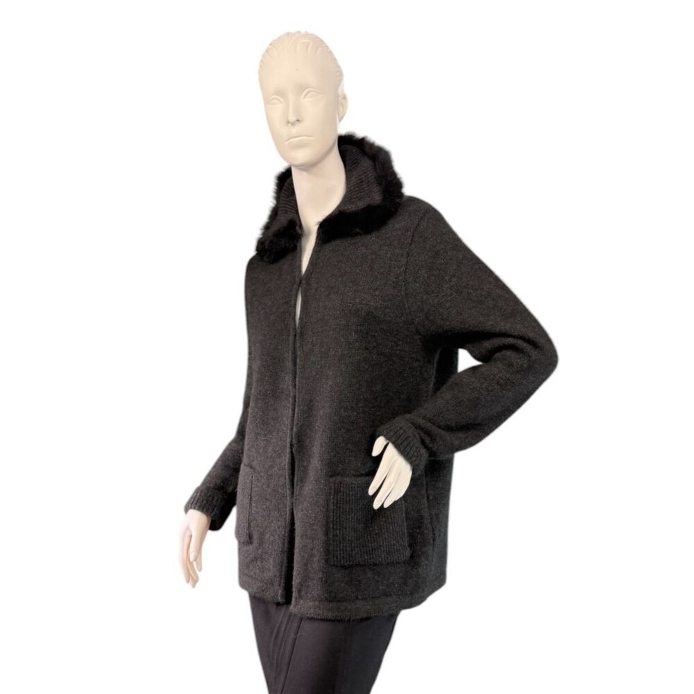 Merinomink New Zealand Charcoal Gray Cardigan w/ Merino &  Possum Fur XS